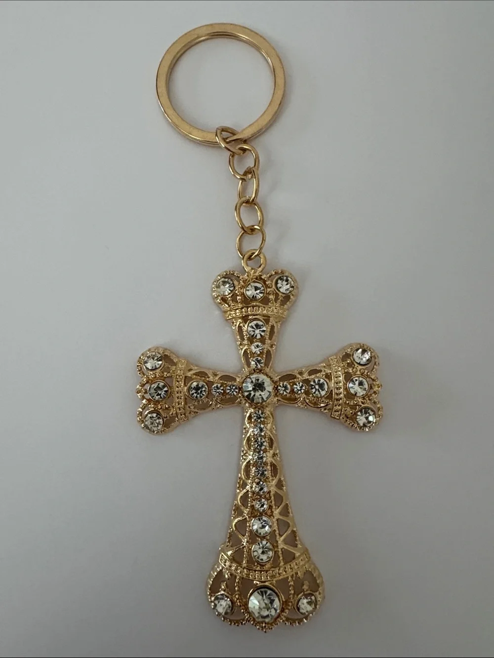 Cross Crystal Gold Tone Bag Charm/Keychain NWOT